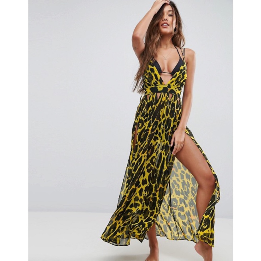 ASOS Cheetah Print Plunge Chiffon Maxi